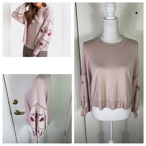 Harper Heritage women Sz S lace embroidered pullover balloon sleeve sweatshirt